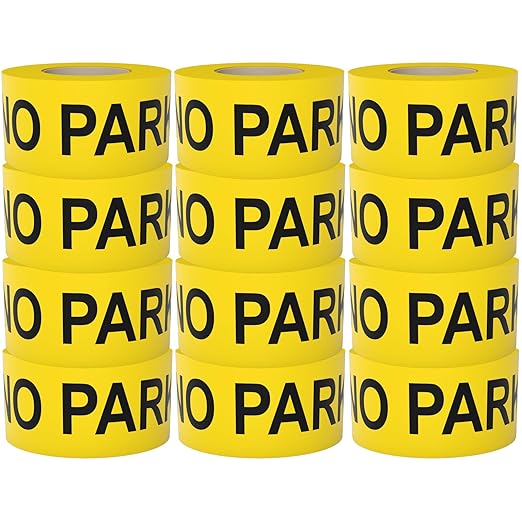 Caution No Parking Tape 12 Pack 3 inch X 1000 feet • Bright Yellow with a Bold Black Print for High Visibility • 3 in. Wide for Maximum Readability • Tear Resistant