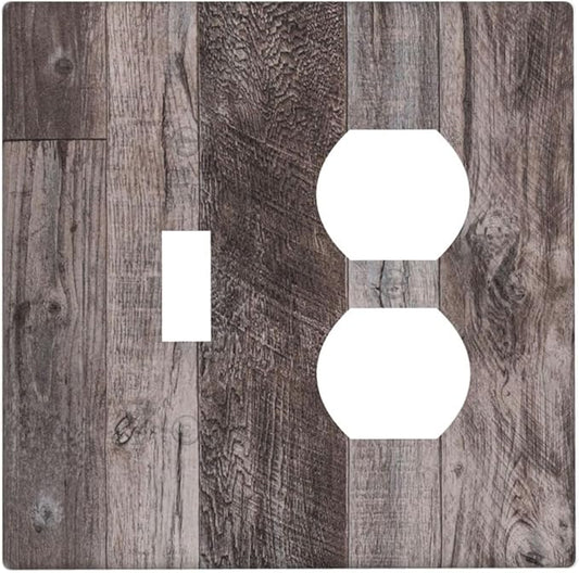 Wallplates Rustic Dark Grey Wood Retro Country Wooden 1 Toggle 1 Duplex Switch Plate Electrical GFCI Faceplate Decorative Light Switch Covers for Farmhouse Cabin Decor
