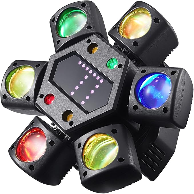 Mini Moving Head DJ Lights, 6-Arm Disco Lights with Remote Control 80w RGBW 4in1 LED DJ Stage Lighting Sound Activated DMX 512 Control for Disco Club Wedding Party Christmas