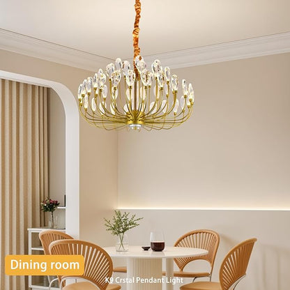 Crystal Gold Chandelier Modern Round Ceiling Pendant Light Fixture Led Tree Branch Chandeliers for Living Room Dining Room Kitchen Bedroom Hotel