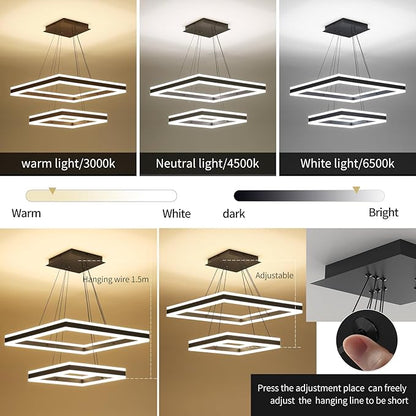 Modern Ceiling Chandeliers, with Remote Control Dimmable 3 Color Mode & Brightness (Warm & Cool & Neutral Light) Ceiling Chandelier, Acrylic Anti-Flicker Dining Light Fixture for Kitchen