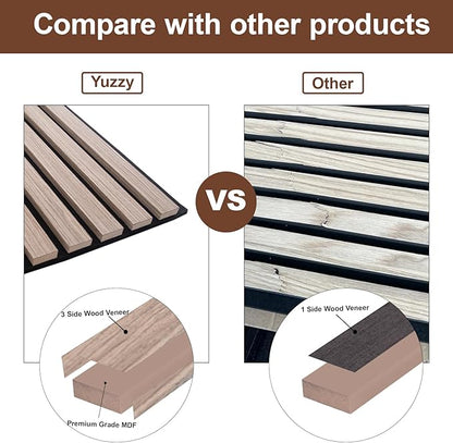 Yuzzy Wood Panels for Wall and Ceiling - 108 x 11 Inch Wood Slat Acoustic Panels 4 PCS - Modern Sound Absorbing Wall Panels for Interior Wall Decor for Home, Office, Studio - Rustic Walnut