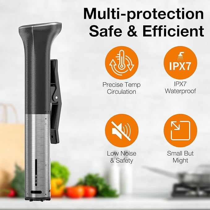 Sous Vide Machine 1100W Upgraded WIFI Sous Vide Cooker Ultra-quiet Working Cooker Immersion Circulator with Recipes(App Included), Accurate Temperature, Digital Timer, IPX7 Waterproof