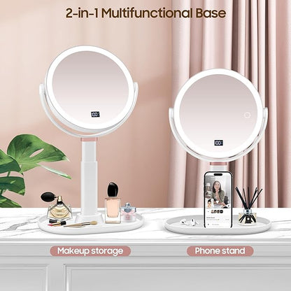 Makeup Magnifying Mirror with Light 30X/1X, Digital Display, 2-Sided Touch Control, Makeup Mirror with 3 Color Lights,360° Rotate, Height Adjustable Lighted Magnifying Mirrors for Desk Travel