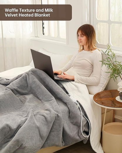 Electric Heated Blanket Throw Size, Washable Blanket Warmer for Home for Adults, Fast Heating, Super Cozy Soft Fabric, 50" x 60", 9 Heat Levels, 1-9H Auto-Off, ETL Certified, Gray