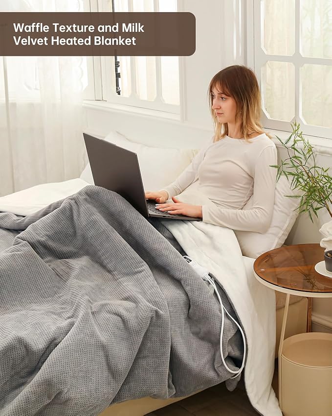 Electric Heated Blanket Twin Size, Washable Blanket Warmer for Home for Adults, Fast Heating, Super Cozy Soft Fabric, 62" x 84", 9 Heat Levels, 1-9H Auto-Off, ETL Certified, Dark Gray