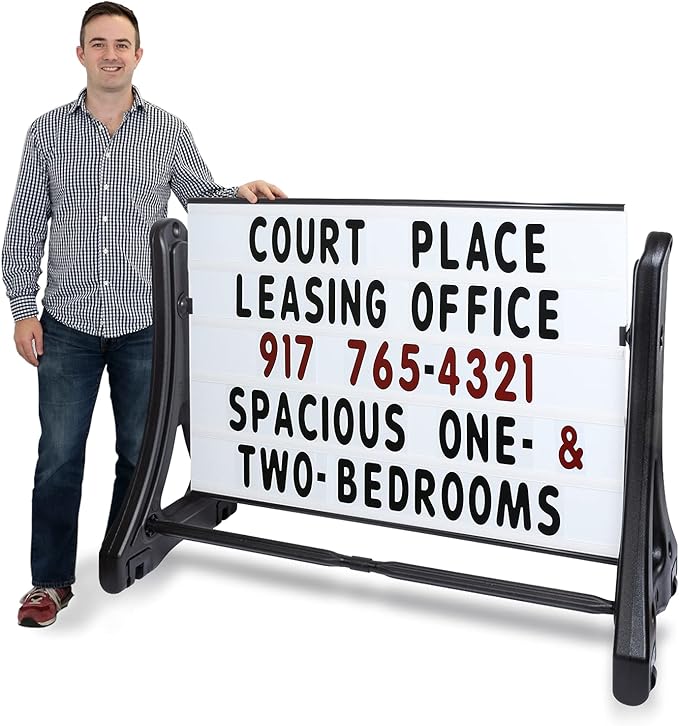 SmartSign 36"x48" Changeable Message Board Sidewalk Sign, Standard Portable Swinger Sign & Letter Kit for Outdoor, Business, Large Black Standing Frame with Wheels, USA-Made