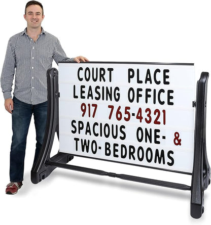 SmartSign 36"x48" Changeable Message Board Sidewalk Sign, Standard Portable Swinger Sign & Letter Kit for Outdoor, Business, Large Black Standing Frame with Wheels, USA-Made