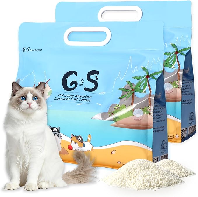 G&S Tapioca Cat Litter, Cassava Cat Litter, Automatic Litter Box Friendly,Non Sticking, Rapid Clumping, Water Absorbent, Dust-Free,(4.5lb×2bags)