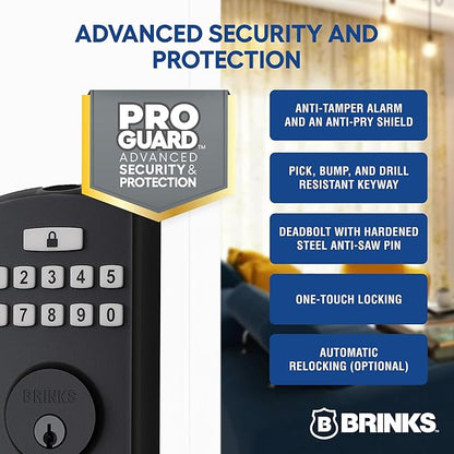 BRINKS Security Door Locks, High-Security Keyless Entry, Smart Electronic Door Lock with Deadbolt, Up to 50 Codes, Automatic Locking (Deadbolt & Passage Knob, Matte Black)