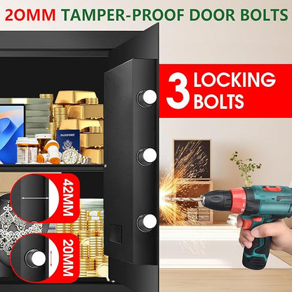3.3 Cubic Feet Large Fireproof Safes for Home Use, Anti-Theft Digital Security Safe Box With Programmable Keypad & Spare Keys, Home Safes Water and Fireproof for Documents Money Valuables