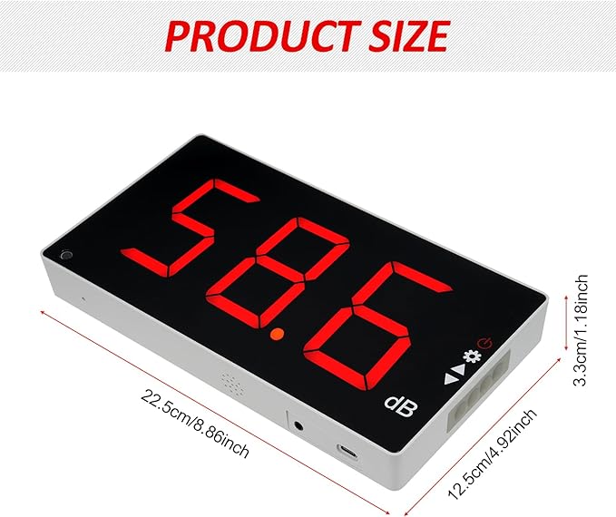 Sound Level Meter with Large LCD Screen Wall Mounted Digital Noise Meter Decibel Monitoring Tester Noise Volume Measuring Instrument 30-130dB Measuring Range with Sound Alarm