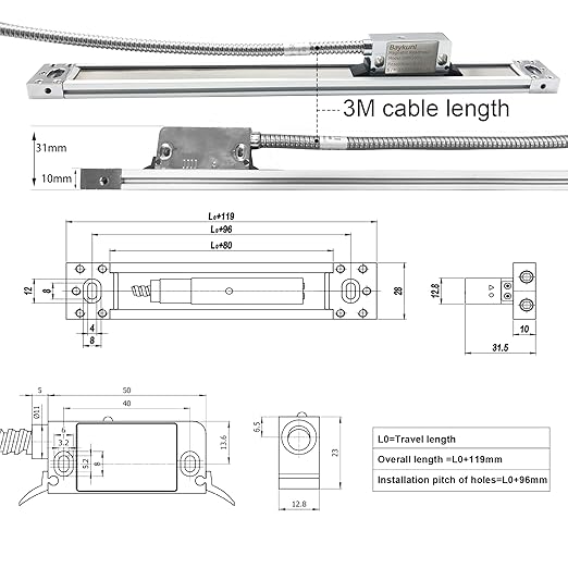 3 Axis Digital Readout DRO Display KIT 16" x 32" x 18" Travel Length High Accuracy IP67 5um 420mm+820mm+470mm Travel Magnetic Scale for Mill Milling Machine Tool RPM Function Included