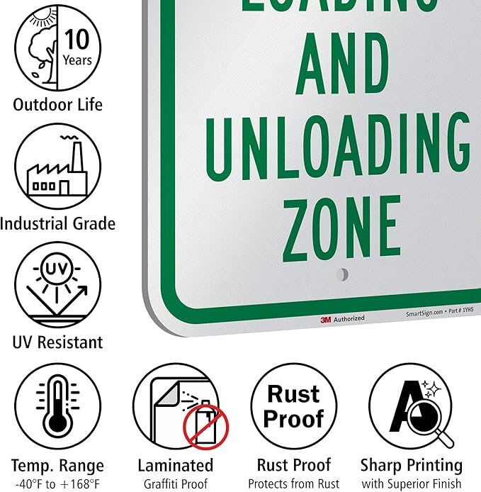 SmartSign 18 x 12 inch “15 Minute Parking - Loading And Unloading Zone” Metal Sign, 63 mil Aluminum, 3M Laminated Engineer Grade Reflective Material, Green and White, Made in USA