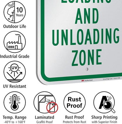 SmartSign 18 x 12 inch “15 Minute Parking - Loading And Unloading Zone” Metal Sign, 63 mil Aluminum, 3M Laminated Engineer Grade Reflective Material, Green and White, Made in USA