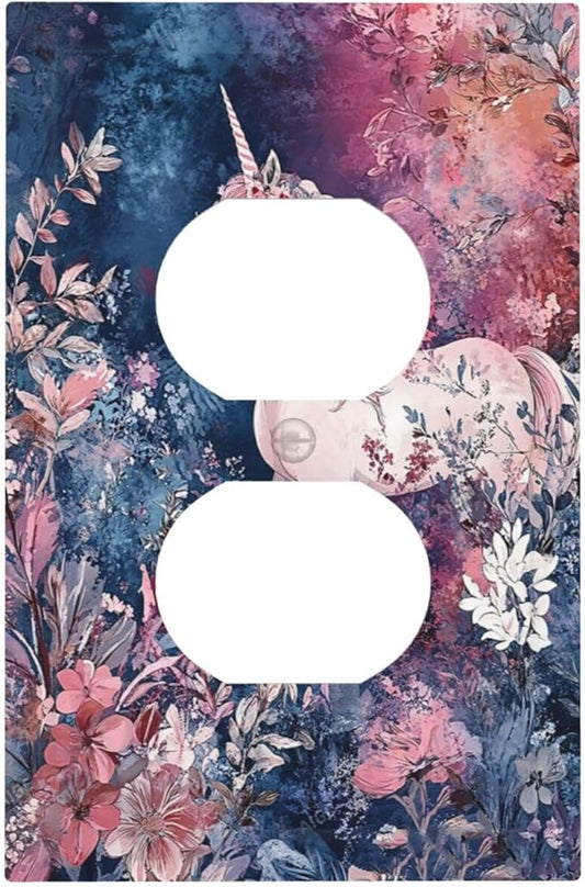 Outlet Covers Fantastic Pink Unicorn Wildflower Forest 1 Gang Duplex Light Switch Cover Plate Decorative Switch Plate Covers Electrical Socket Cover for Bedroom Kids room Decor