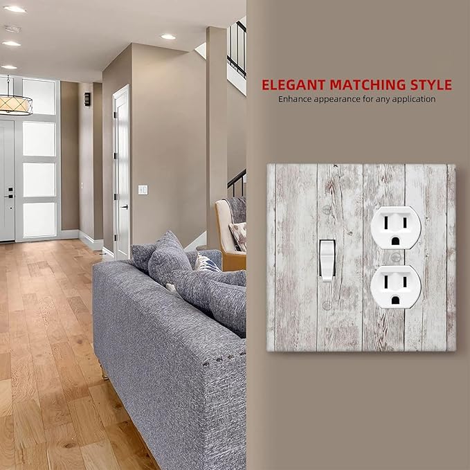 Wallplates Rustic Vintage White Wood Grain 1 Toggle 1 Duplex Switch Plate Electrical GFCI Faceplate Decorative Light Switch Covers for Farmhouse Home Decor