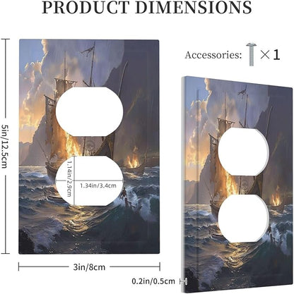 Outlet Covers Medieval Vintage Sailing Adventure Sailings Ocean Waves 1 Gang Duplex Light Switch Cover Plate Decorative Switch Plate Covers Electrical Socket Cover for Bedroom Cabin Decor
