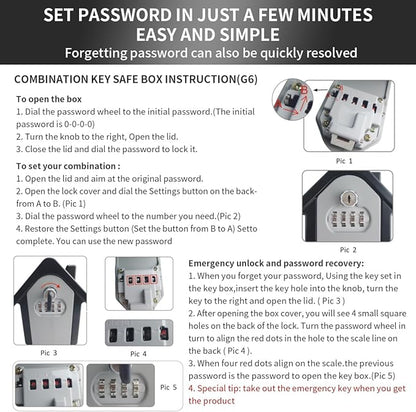 Key Lock Box with Combination lock & Key lock, Portable Large Capacity Key Storage Box Wall Mounted, Resettable Code, Waterproof Security Lock Box for Home, Office, Garage, Realtors Gray(1 Pack)
