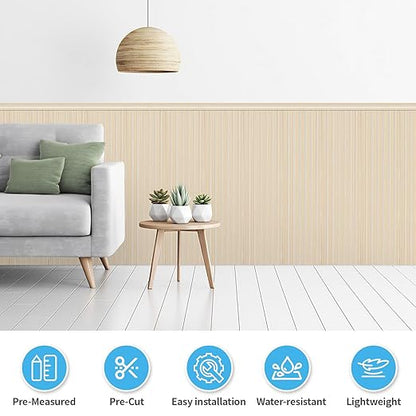 Art3d Wainscoting Wall Panel Kit, 37.8" Tall Beadboard Panels for Walls, Polystyrene Board and Batten Wall Panel Kit, Easy DIY Decorative Trim for Living Room, Kitchen, Bedroom – Covers 31 Sq.Ft