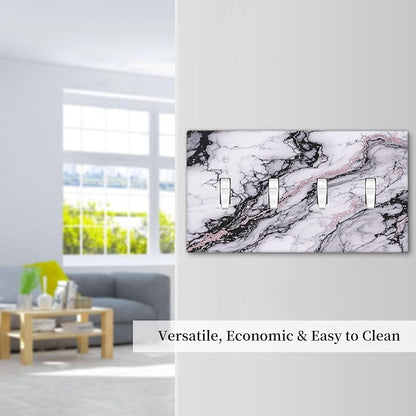 Light Switch Covers White Marble Pattern Black Lines Pink Lines Quad Toggle Electrical Faceplate 4 Gang Wall Plate Decorative Switch Plates for living Room Office Decor