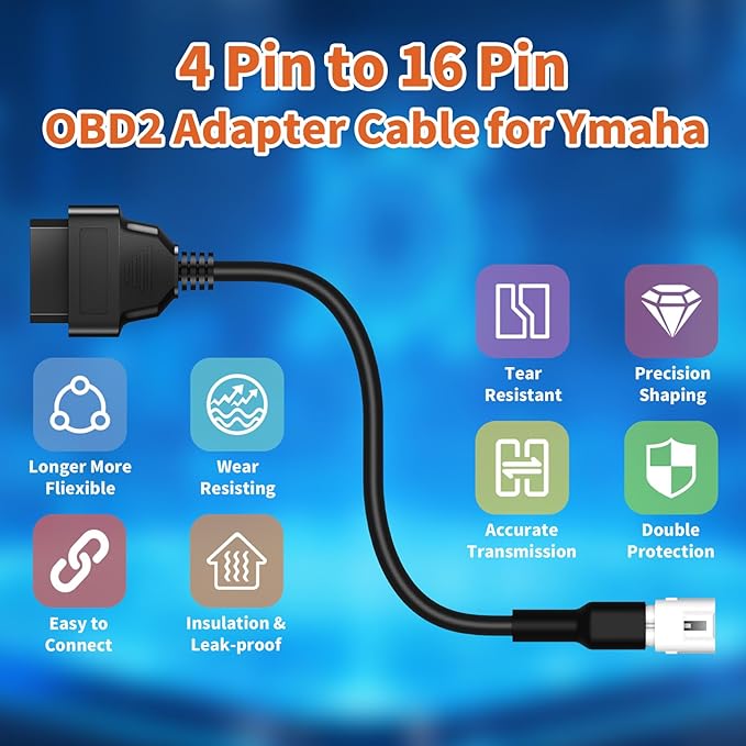 OBD2 Adapter Cable Fits for Yamaha Motorcycles and ATVs, 4Pin to 16Pin OBD2 Diagnostic Adapter Cable Works with All OBDII Scanner