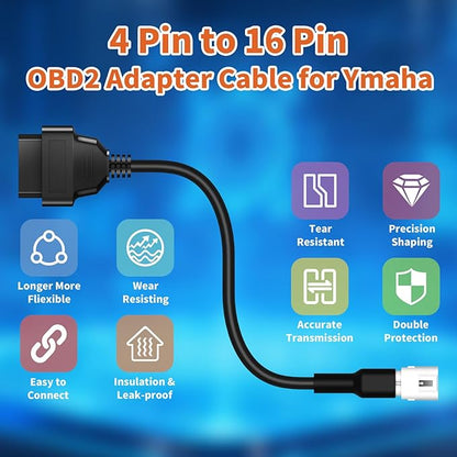 OBD2 Adapter Cable Fits for Yamaha Motorcycles and ATVs, 4Pin to 16Pin OBD2 Diagnostic Adapter Cable Works with All OBDII Scanner