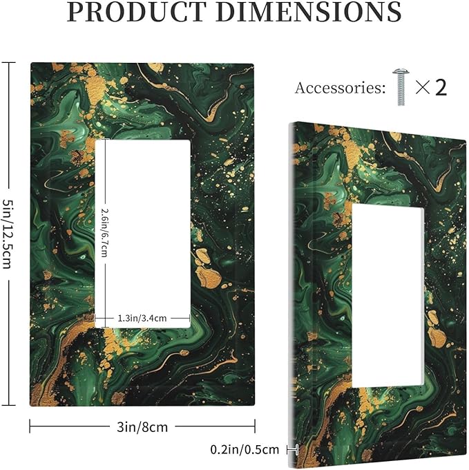 Green/Gold Modern Abstract Luxury Marble 1 Gang Wall Plates Single Rocker Light Switch Covers Decorative Switch Plates Electrical GFCI Panel Covers for Home Office Decor 5 x 3 IN