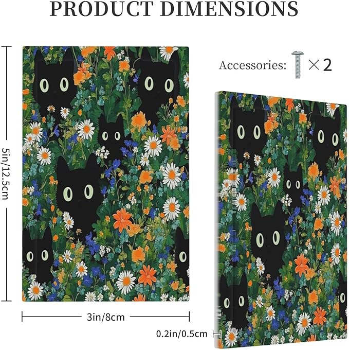 Boho Funny Black Cute Cats Daisy Wildflower Light Switch Cover Plate 1 Gang No Device Blank Electrical Wall Plates Faceplate Decorative Switch Plate For Kids Room Bed Room Decor