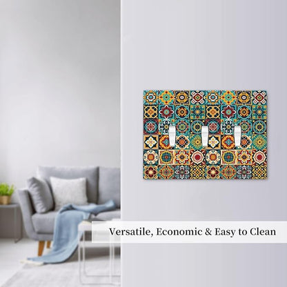 Decorative Switch Plates Mexican Talavera Colorful Mosaic Tiles 3 Gang Wall Plate Triple Toggle Light Switch Cover Faceplate Electrical Wall Panels For Bathroom Kitchen Decor