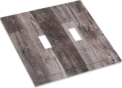 Decorative Switch Plates Rustic Dark Grey Wood Retro Country Wooden 2 Gang Double Toggle Outlet Light Switch Cover Wall Plate Electrical Faceplate for Farmhouse Cabin Decor