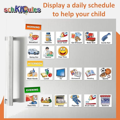 Kids Visual Schedule Magnets and Headings: SchKIDules 93Pc Home Collection for Daily Routines, Chores, Executive Functioning, Behavioral Supports, Communication-Good for Toddlers, ADHD, Autism