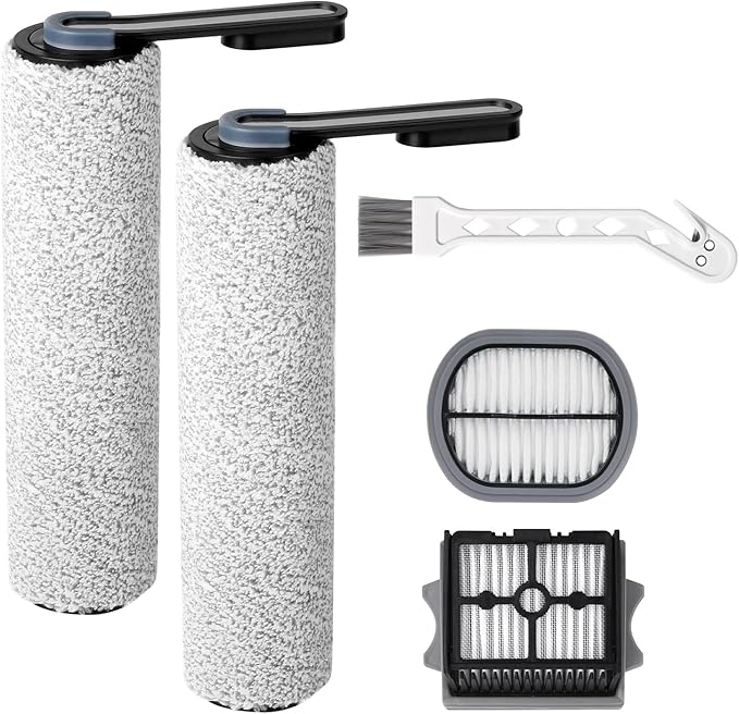 Only Floor ONE S5Combo Roller Brush Replacement and Vacuum Filter Kit Compatible with Tineco Floor ONE S5Combo Smart Wet Dry Vacuum Replacement Parts,2 Roller Brushes,2 HEPA Filters,1 Cleaner Brush