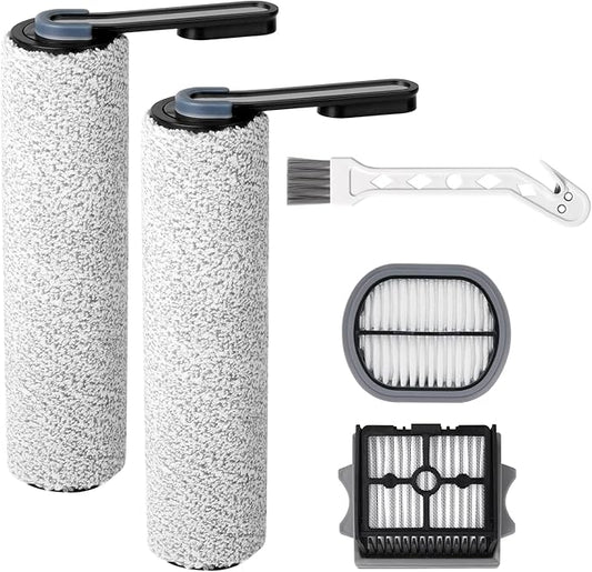 Only Floor ONE S5Combo Roller Brush Replacement and Vacuum Filter Kit Compatible with Tineco Floor ONE S5Combo Smart Wet Dry Vacuum Replacement Parts,2 Roller Brushes,2 HEPA Filters,1 Cleaner Brush