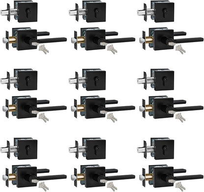 Keyed Entry Door Handle with Single Cylinder Deadbolt, Keyed Alike(Same Keys Only Per Set) Front Door/Exterior Door Lever Lockset, Matte Black, 9 Sets of Locks with 9 Sets of Different Keys