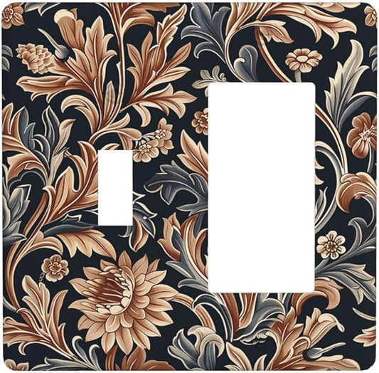 Outlet Covers Vintage Grey Plant Leaves Brown Flowers 1 Toggle 1 Rocker Combination Decorative Wall Plate Electrical Switch Plates Light Switch Cover Plate for Bedroom Home Decor
