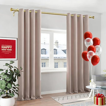 TONIAL Curtain Rod 32 to 58 Inch, Telescoping Splicing 3/4 Drapery Rods for Windows Decorative Single Rod with Small Cap End, Antique Gold
