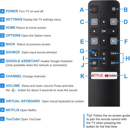Voice Replacement for TCL-Android-TV-Remote,New Upgraded RC802V for TCL Smart TVs with Google Voice Function