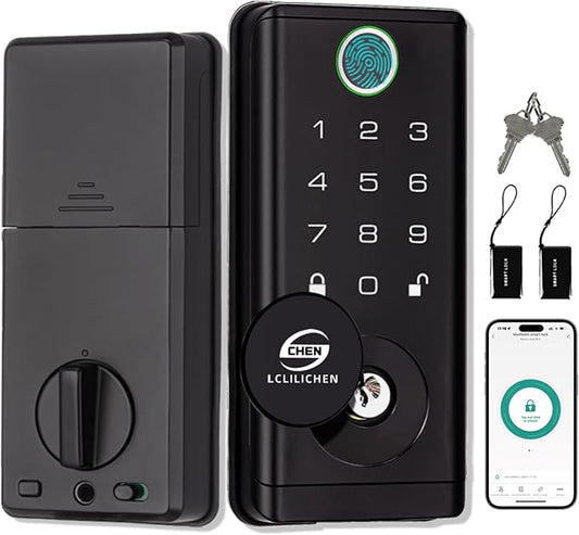 Smart Door Lock, Keyless Entry Deadbolt with Fingerprint, Biometric Electronic Door Lock with Keypad & App Control, Easy Installation for Front Door, Home, Office