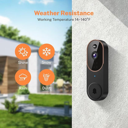 1080p Wireless Video Doorbell Camera, AI Human Detection, Live View, Night Vision, Cloud Storage, 2.4G WiFi, Battery Powered, Indoor Outdoor Surveillance (Comes with Doorbell Receiver)