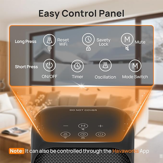 Space Heaters for Indoor Use, Smart Portable Electric Heater with Thermostat, WiFi and Voice Control, 12H Timer, 4 Modes, 36dB 1500W PTC Ceramic Safety Heat for Office Bedroom Home 1Pack Black