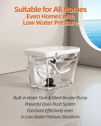 Smart Toilet with Bidet Built in, Luxury One Piece Elongated Bidet Toilet with Auto Close & Flush, Foot Sensor to Open/Close/Flush, Heated Seat, Massage Wash, Night Light, Remote Control