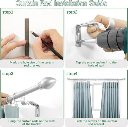 Curtain Rods for Windows 16 to 150 inches, Curtain Rod Max Adjustable Length to 158 in, Drapery Rod 1 inch Diameter with Modern Knobs Finials (Satin Silver, 16" to 150" - Set of 2)
