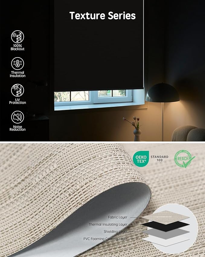 Yoolax Motorized Blinds with Remote, Smart Blinds for Windows Blackout Automatic Shades Work with Alexa Remote Control Roller Window Shades with Valance, Custom Size (Jacquard Coffee)
