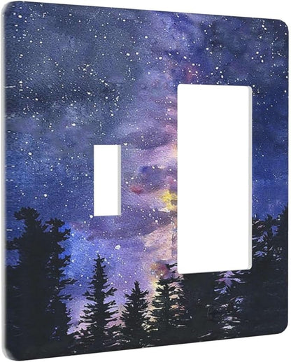 Outlet Covers Dream Milky Way Starry Forest Pine Watercolor Painting 1 Toggle 1 Rocker Combination Decorative Wall Plate Light Switch Cover Plate Electrical Switch Plates for Bedroom Home Decor