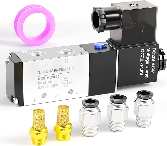 TAILONZ PNEUMATIC 1/8"NPT Solenoid Valve 4V110-06 DC12V Single Coil Pilot-Operated Electric 2 Position 5 Way Connection Type Junction Box