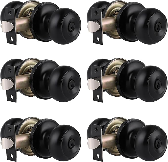 Gobrico Flat Ball Entry Door Locks Keyed-Alike Door Locksets with Same Keys in Black-Pack of 6