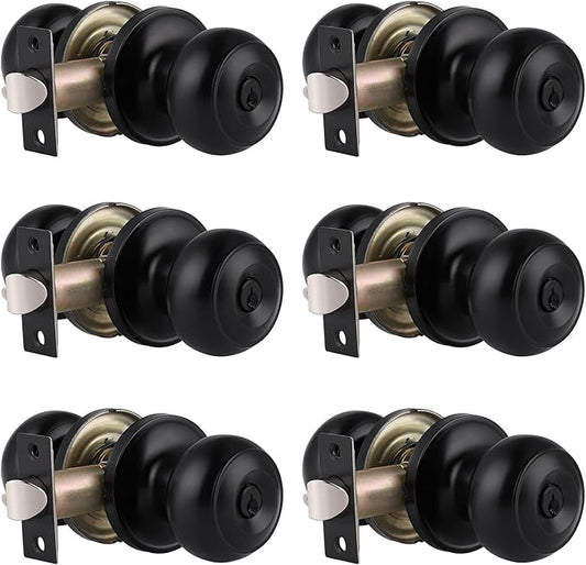 Gobrico Flat Ball Entry Door Locks Keyed-Alike Door Locksets with Same Keys in Black-Pack of 6
