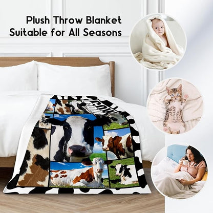 Cow Blankets and Throws, Cow Gifts for Women Girls, Soft Fluffy Fuzzy Farmhouse Blanket Country Home Decor, 40"x50" Animal Pattern Throw for Couch Sofa