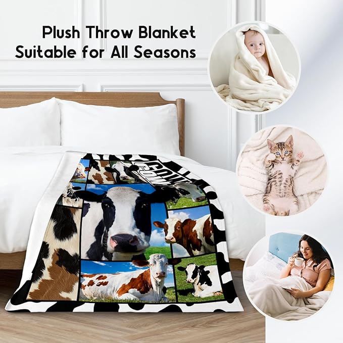 Cow Blankets and Throws, Cow Gifts for Women Girls, Soft Fluffy Fuzzy Farmhouse Blanket Country Home Decor, 30"x40" Animal Pattern Throw for Couch Sofa